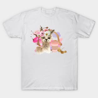 Sweet alpaca with flowers and coffee T-Shirt